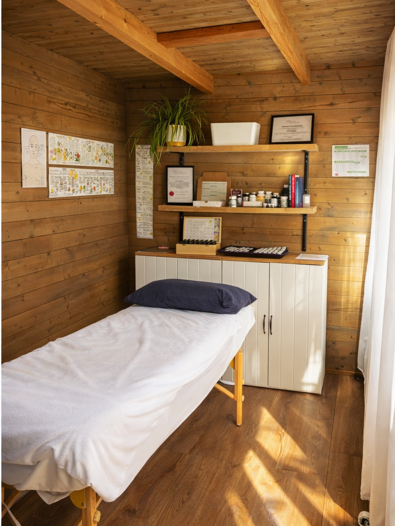Interior of Highclere Wellness treatment studio with treatment bed